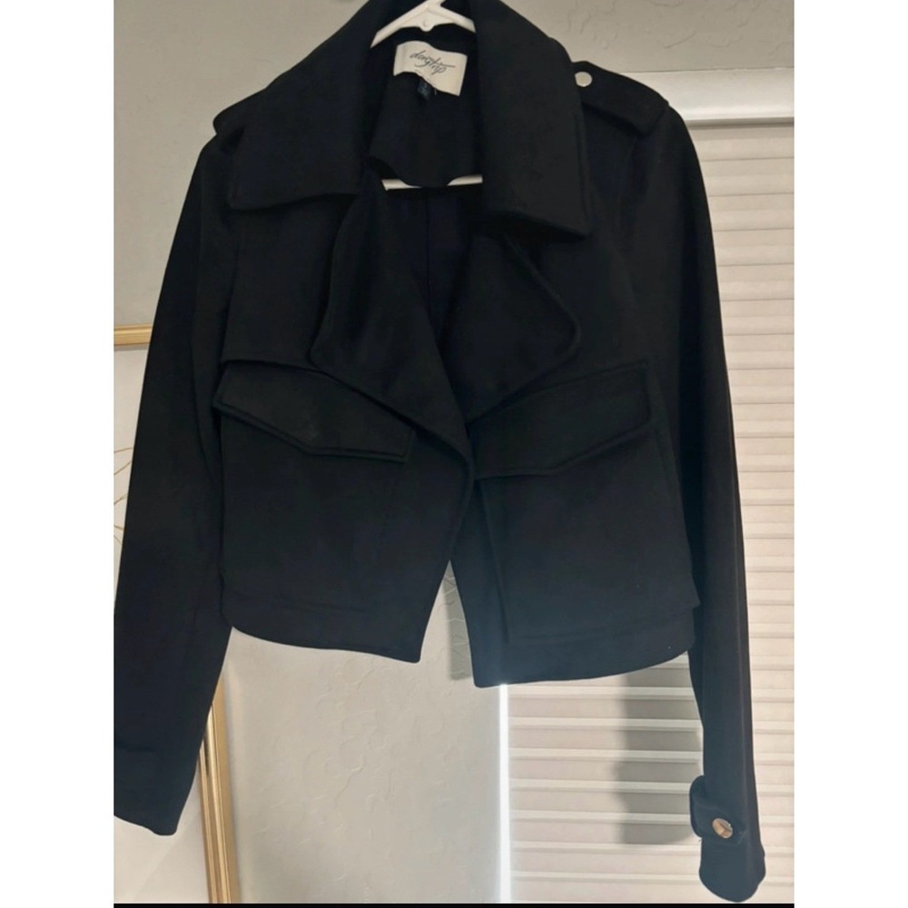 Daytrip Womens Black Cropped Moto Jacket Faux Suede Notched Collar Small